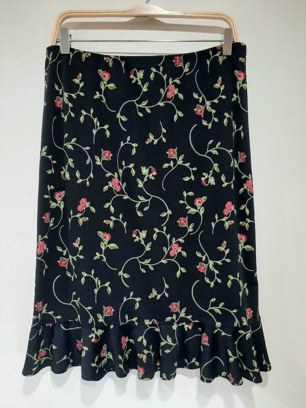Vintage 90's rose on vine fairycore ruffle hem whimsigoth Dark Romance skirt